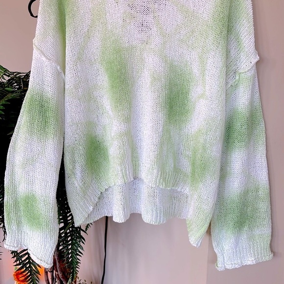 NWOT POL White & Mint Green Lace Up V-Neck Oversized Knit Sweater Casual Spring - Picture 9 of 13